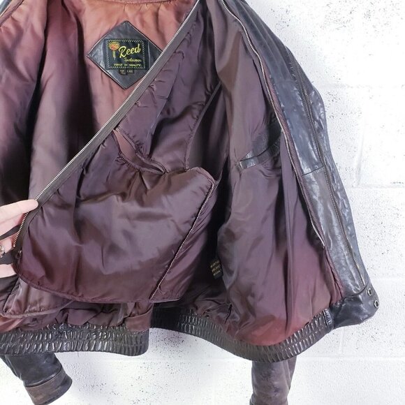 Vintage 90s y2k Reed Brown Leather Bomber Jacket Aviator Flyboy Men's Size Large - Picture 10 of 13